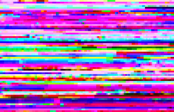 Abstract background with glitch vector effect Abstract background with glitch effect, vector distortion, glitched colored horizontal stripes and random pixels on Television set or video camera screen. Distorted glitch effect, no signal TV frame tv static stock illustrations