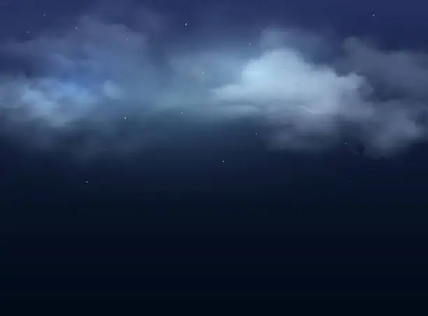 Vector illustration of Night sky, clouds and stars realistic background