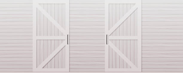 ilustrações de stock, clip art, desenhos animados e ícones de gray wooden barn door front side background horizontal - barn door