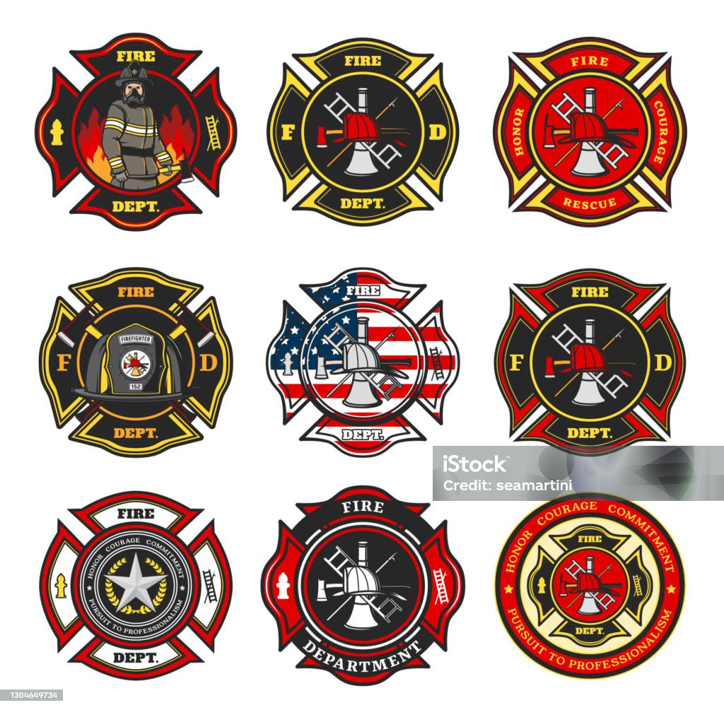 Fire Department Training Ribbons Fire Department Badges Firefighter Team Emblems Stock Illustration ...