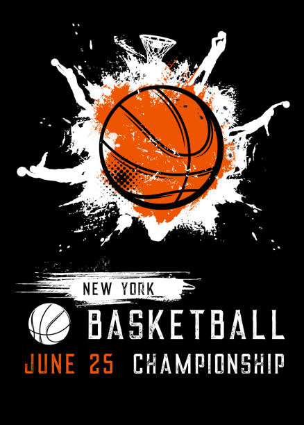 Basketball championship sport league vector flyer Basketball championship sport league vector flyer, invitation on tournament vintage grunge poster with ball and grunge spot. New York league, college game, championship or competition invite card basketball stock illustrations