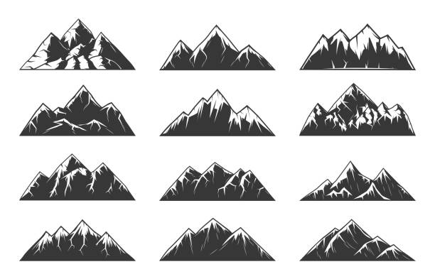 горная цепь снежные вершины, скалистые холмы вектор - mountain mountain range rocky mountains silhouette stock illustrations