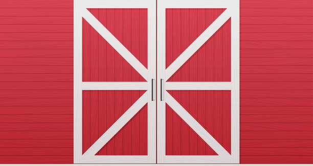 ilustraciones, imágenes clip art, dibujos animados e iconos de stock de fondo frontal de la puerta del granero de madera roja horizontal - barn door