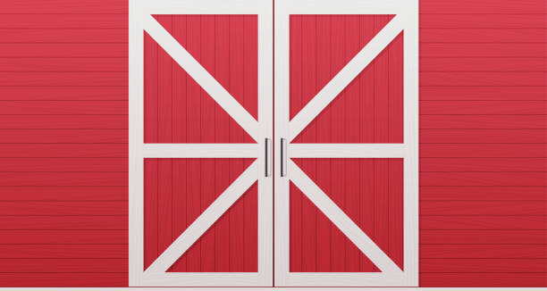 ilustrações de stock, clip art, desenhos animados e ícones de red wooden barn door front side background horizontal - barn door