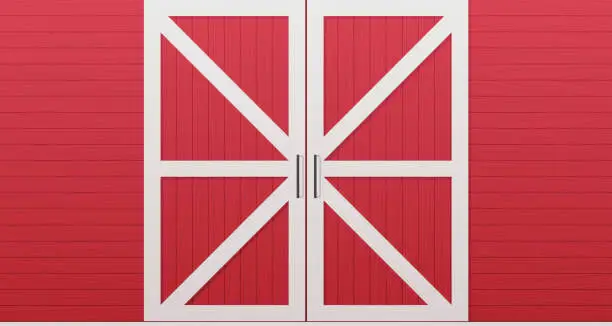 Vector illustration of red wooden barn door front side background horizontal