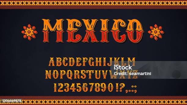 Мексиканский Шрифт Алфавитных Букв И Цифр — стоковая векторная графика и другие изображения на тему Мексика - Мексика, Машинописный текст, Узор
