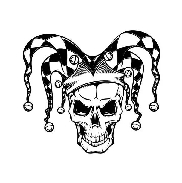 Vector illustration of Tshirt print with joker skull, vector mascot.