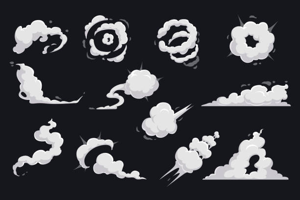 cartoon wolken von rauch und explosion, comic-buch - nuclear energy flash stock-grafiken, -clipart, -cartoons und -symbole