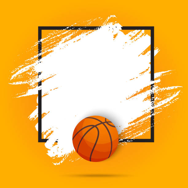 Basketball sport ball flyer or poster background Basketball sport ball flyer or poster background, vector paint brush background. Streetball or basketball tournament and champion league game playoff match, varsity fan club empty orange template basketball stock illustrations