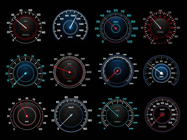 Vector illustration of Car dashboard speedometer indicators vector set