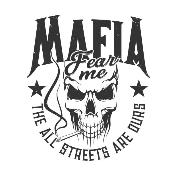 schädel mafia gangster t-shirt druck, straßengang - skull dirty insignia grunge stock-grafiken, -clipart, -cartoons und -symbole