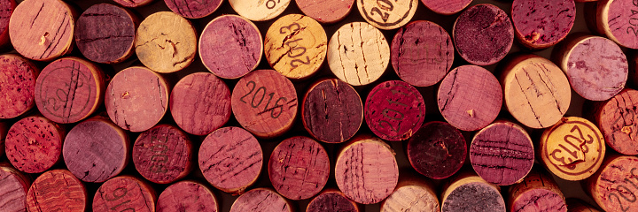 Wine corks panorama, top shot