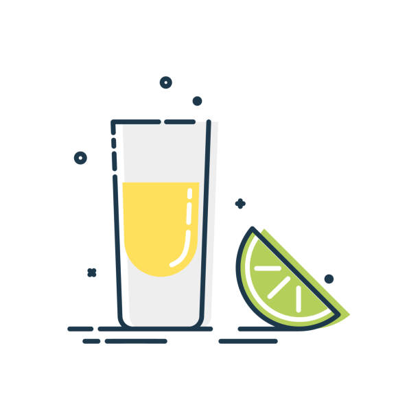 Line art snack tequila lime. Mexican beverage. White background. Tasty snack. Closeup shot. Trendy fruit food design. Color minimalism simplicity sign. Alcoholic product for restaurant illustration Line art snack tequila lime. Mexican beverage. White background. Tasty snack. Closeup shot. Trendy fruit food design. Color minimalism simplicity sign. Alcoholic product for restaurant illustration. tequila shot stock illustrations
