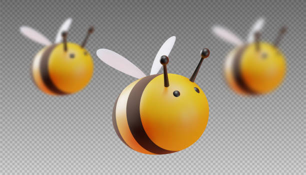 A set of bees in focus and out of focus. Two blur step. Cartoon style. 3D illustration. Vector A set of bees in focus and out of focus. Two blur step. Cartoon style. 3D illustration. Vector. bee patterns stock illustrations