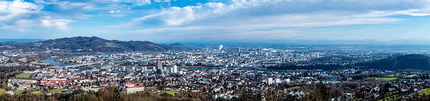 Linz Cityscape, Panoramic View from Pöstlingberg over the City.