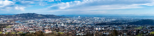 Panoramic View over the City of Linz, Austria Linz Cityscape, Panoramic View from Pöstlingberg over the City. linz austria stock pictures, royalty-free photos & images