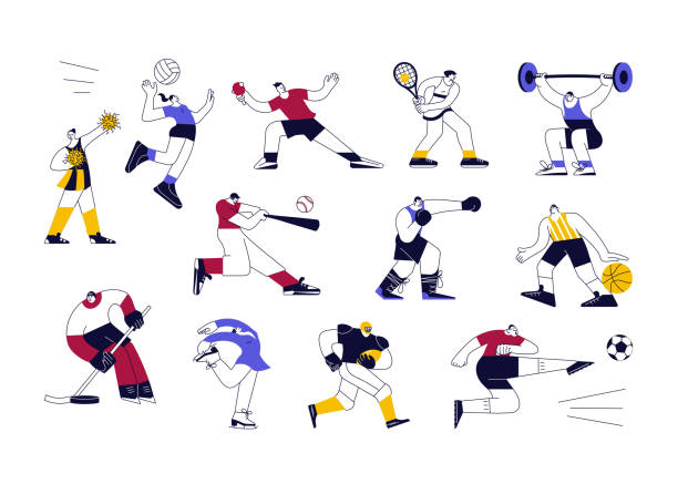 ilustrações de stock, clip art, desenhos animados e ícones de set of male and female athletes - soccer player soccer sport people