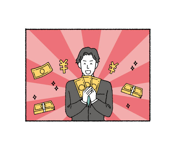 ilustrações, clipart, desenhos animados e ícones de ilustração de um empresário segurando uma conta com um fundo - asian ethnicity businessman white background holding