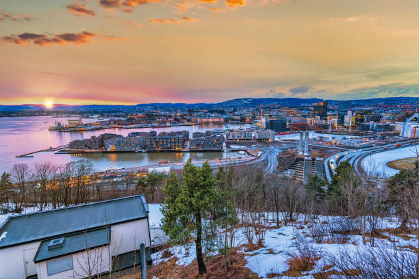 istock Oslo Norway, sunset city skyline at business district and Barcode Project 1304662915