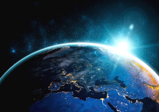istock Planet earth globe view from space showing realistic earth surface and world map 1304664775