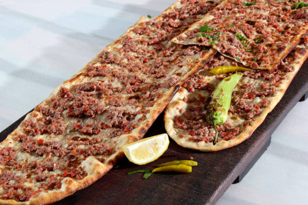 Turkish traditional minced meat pide. Turkish pizza, Etliekmek.