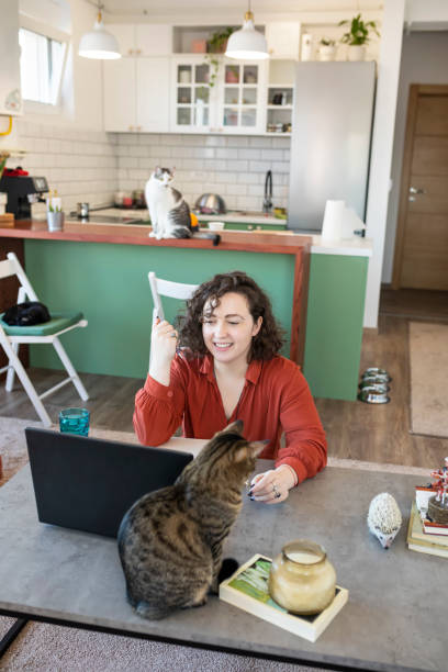 istock Young Woman living and working with pets 1304665683