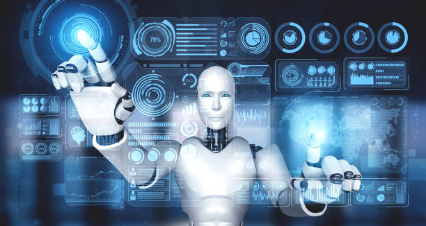 istock AI humanoid robot touching virtual hologram screen showing concept of big data 1304666131