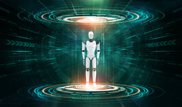 istock 3D rendering robot humanoid in sci fi fantasy world 1304667616