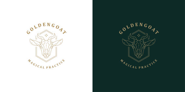 뿔 기호 템플릿 선형 벡터 일러스트와 염소 머리 - wild goat stock illustrations