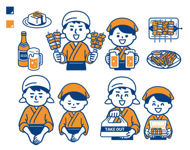 izakaya kişi seti - yakitori stock illustrations