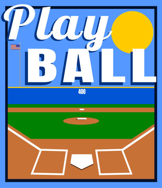 Baseball Play ball baseball design with stadium field and sunny day baseball diamond softball baseballs backgrounds stock illustrations