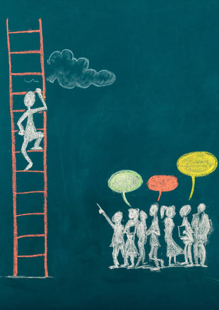 istock Stick Figure Climbing Ladder To Success. 1304669178
