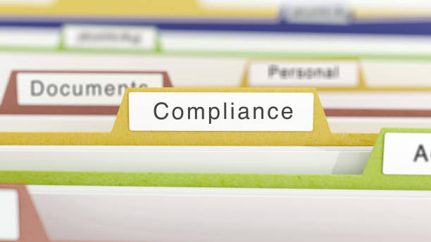 istock Compliance word on a folder in a file cabinet. Concept of search for financial documents. 3D rendering 1304669541