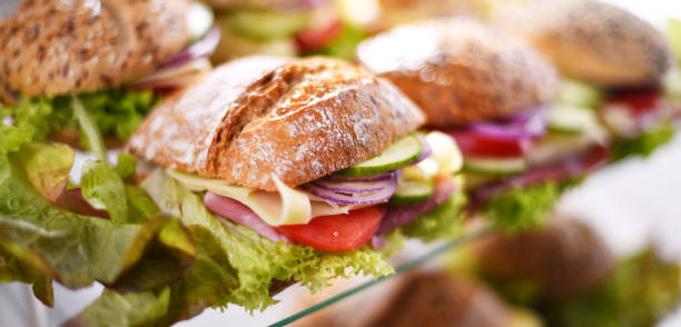 istock Ham and cheese sandwiches displayed for sale 1304669566