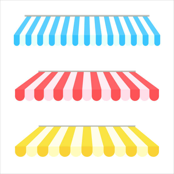 istock Awning element set. The roof can be changed to prevent sunlight and rain for decorating the shop. 1304672282