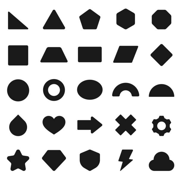 기본 기하학적 모양. 간단한 원형 삼각형 사각형 모양 와이어 프레임 테두리. - trapezoid stock illustrations