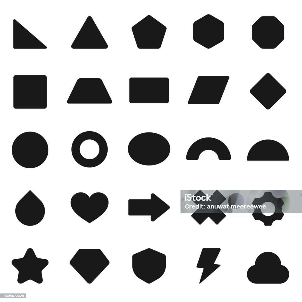 Narrow Shape Examples Basic Geometric Shapes Simple Circular Triangle Square Shape Wireframe ...