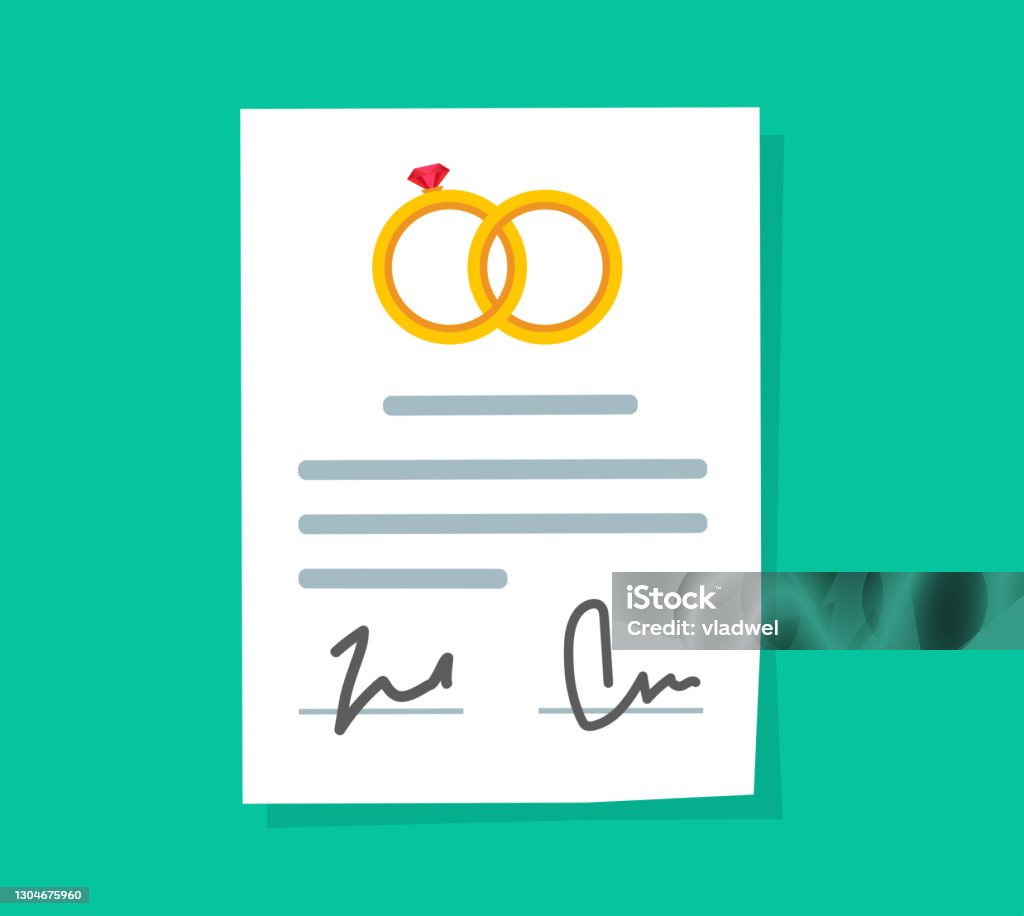 Akad Nikah Atau Perjanjian Pranikah Dokumen Hukum Vektor Ikon Kartun