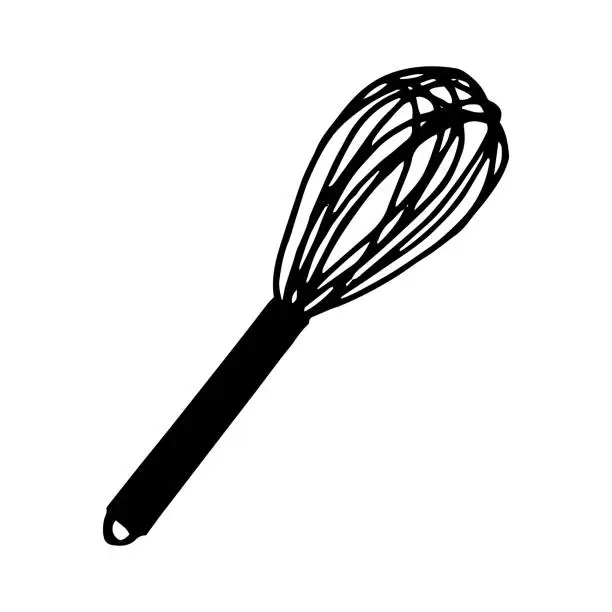 Vector illustration of whisk icon, sticker. sketch hand drawn doodle style. vector, minimalism, monochrome. kitchen, dishes, cooking, food.