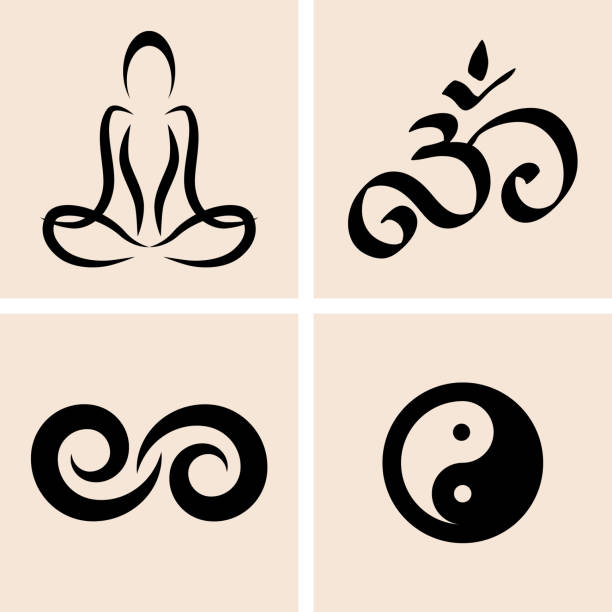 yoga-symbole. orientalisches designelement. hand gezeichnete set-symbol. doodle vektor-stock-illustration. eps 10 - om symbol stock-grafiken, -clipart, -cartoons und -symbole