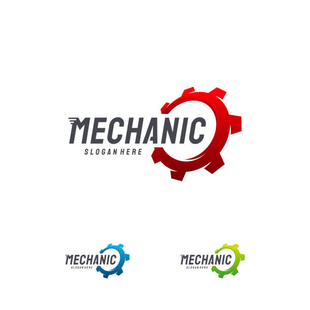 ilustrações, clipart, desenhos animados e ícones de logotipo da mecânica moderna projeta vetor, modelo de logotipo da gear technology - mechanical equipment