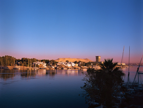 Scenic view of felucca on the Nile at sunset