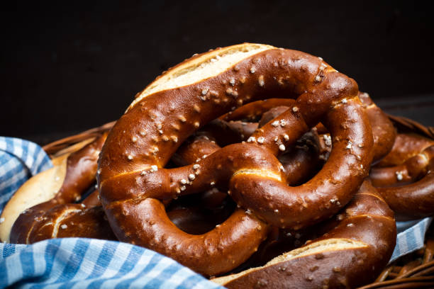 istock German bread pretzel on a wooden table top view 1304685163