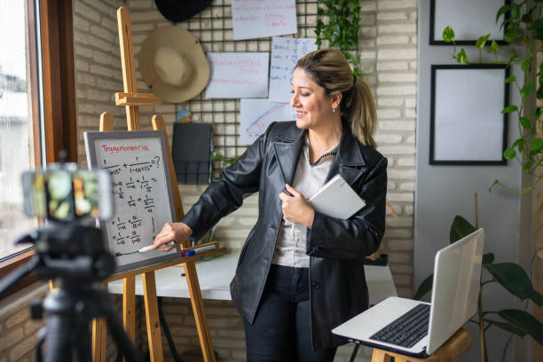 istock Female teacher lectures online from home 1304687629
