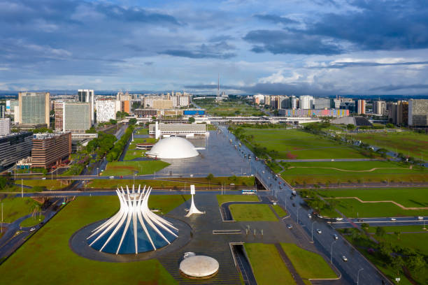 Distrito Federal, Brasilia, Brazil - feb 15, 2021: Metropolitan Cathedral Nossa Senhora Aparecida in the Federal District, Brasilia, Brazil, Architect: Oscar Niemeyer stock photo