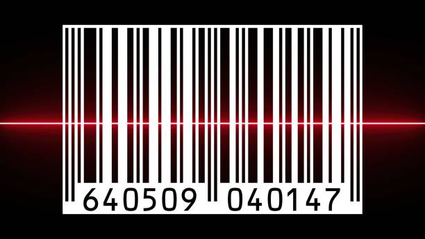 ilustração 3d - lendo um código de barras com feixe vermelho - bar code price coding laser - fotografias e filmes do acervo