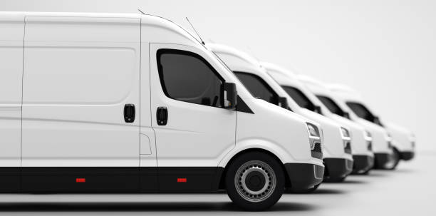 Fleet of van transportation trucks