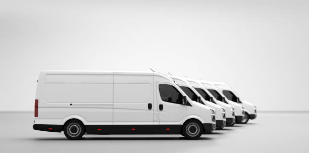 istock Fleet of van transportation trucks 1304695090