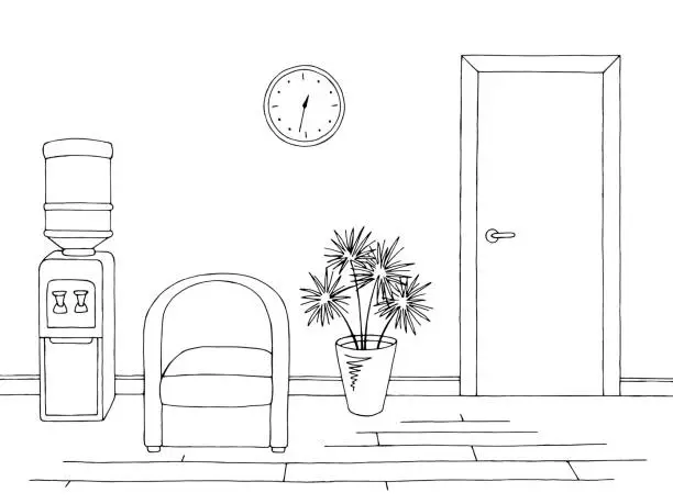 Vector illustration of Office corridor graphic black white interior sketch illustration vector