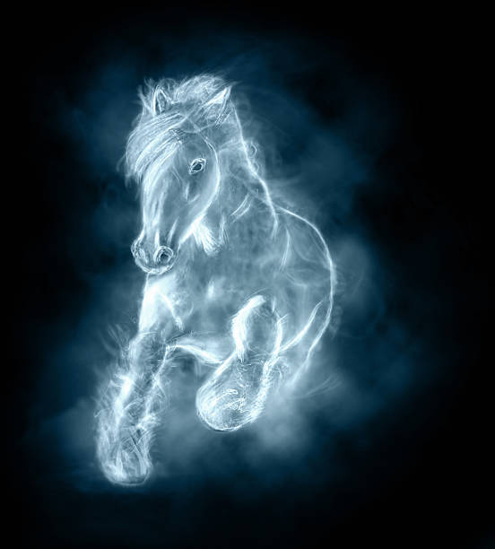the beautiful white wild stallion running on clouds.